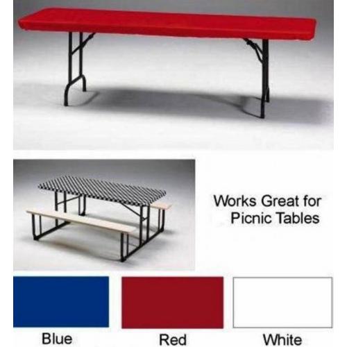 Kwik-Covers Rectangular Fitted Plastic Table Covers, 6' X 30 (6 Feet), Red, White, Blue