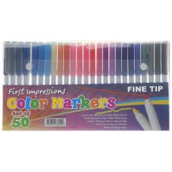 First Impressions Color Art Markers For Kids Set of 50 Fine Tip - Assorted