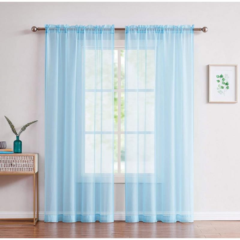 Amazing Sheer - 2-Piece Rod Pocket Sheer Panel Curtains Fabric Sheer - Voile Curtains for Window Treatment - Natural Light Flow (56 W x 96 L - Each Panel, Baby Blue)