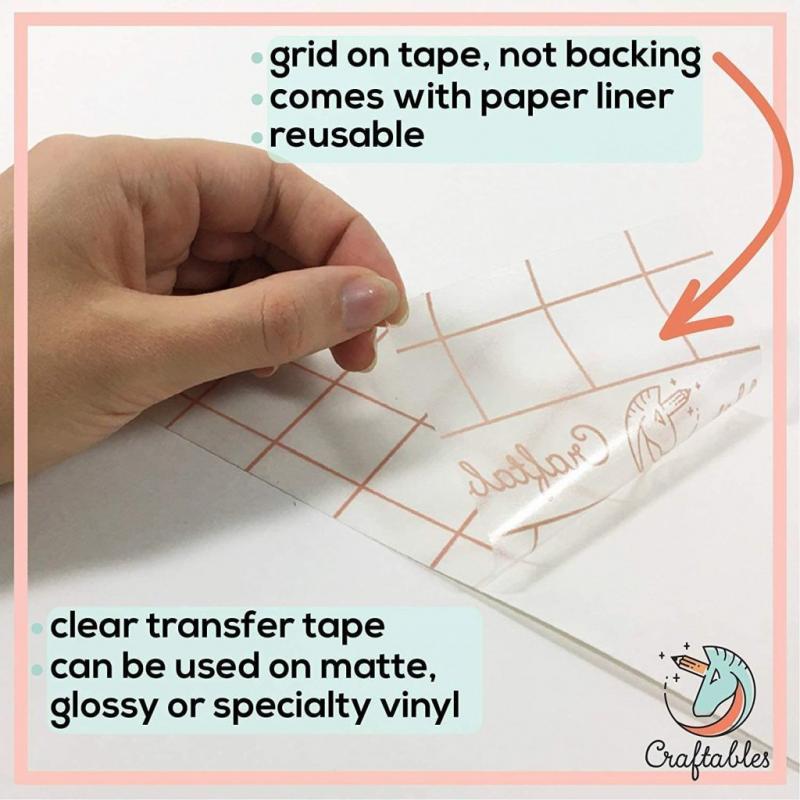 Craftables Clear Vinyl Transfer Paper Tape Roll With Alignment Grid and Easy Release Paper | 12 X 10'