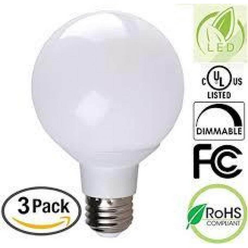 Dimmable Globe Led G25 40 Watt Replacement (uses 6 Watts) Warm White, 3 Pack