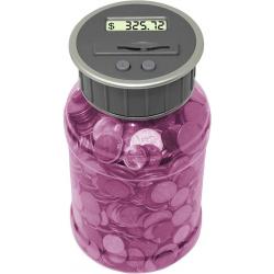 Digital Coin Bank Savings Jar - Automatic Coin Counter Totals All U.S. Coins Including Dollars and Half Dollars - Original Style, Transparent Pink Jar