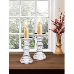 Candle Stands Wooden For Pillar Candles, 7.5 Inch Set of 2 - White Antique