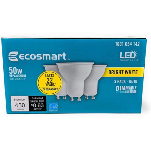 Ecosmart 50 Watt Equivalent Bright White Mr16 Gu10 Led Light Bulb (3-Pack)