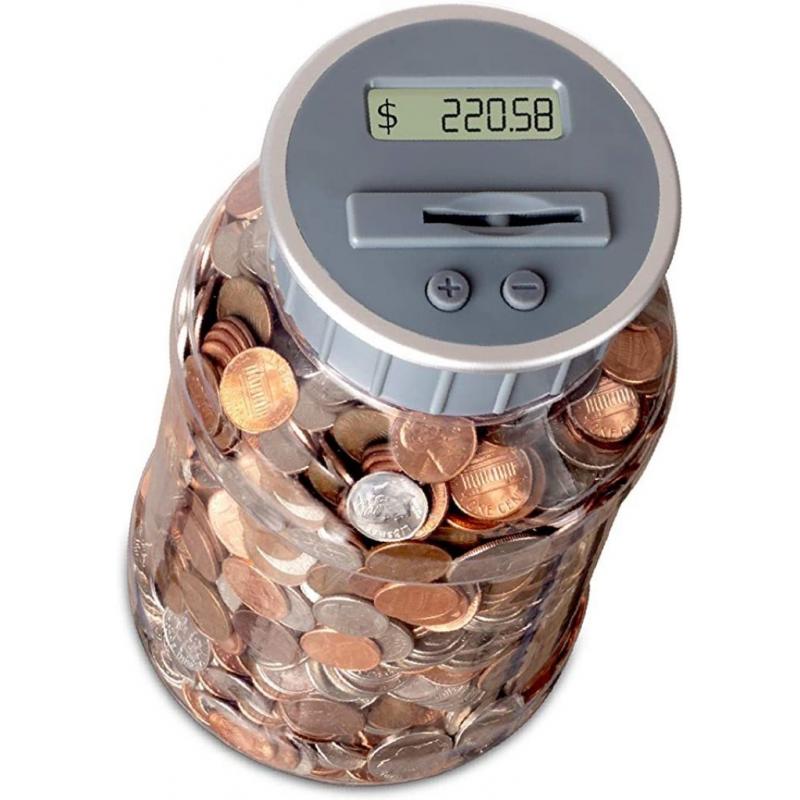 Digital Coin Bank Savings Jar - Automatic Coin Counter Totals All U.S. Coins Including Dollars and Half Dollars - Original Style, Transparent Pink Jar