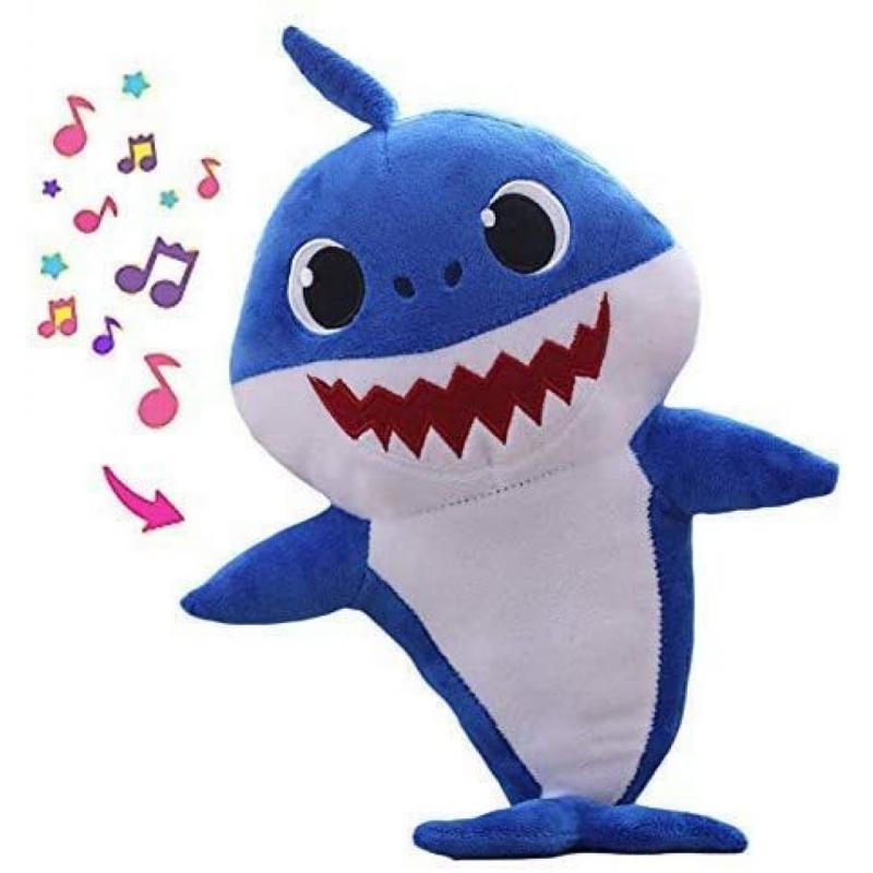 Cartoon Shark To Baby Singing Plush Doll Toy, Blue/white