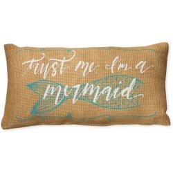 Small Burlap Nautical Mermaid Pillow, 12 X 6