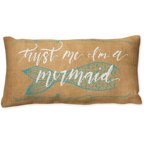 Small Burlap Nautical Mermaid Pillow, 12 X 6