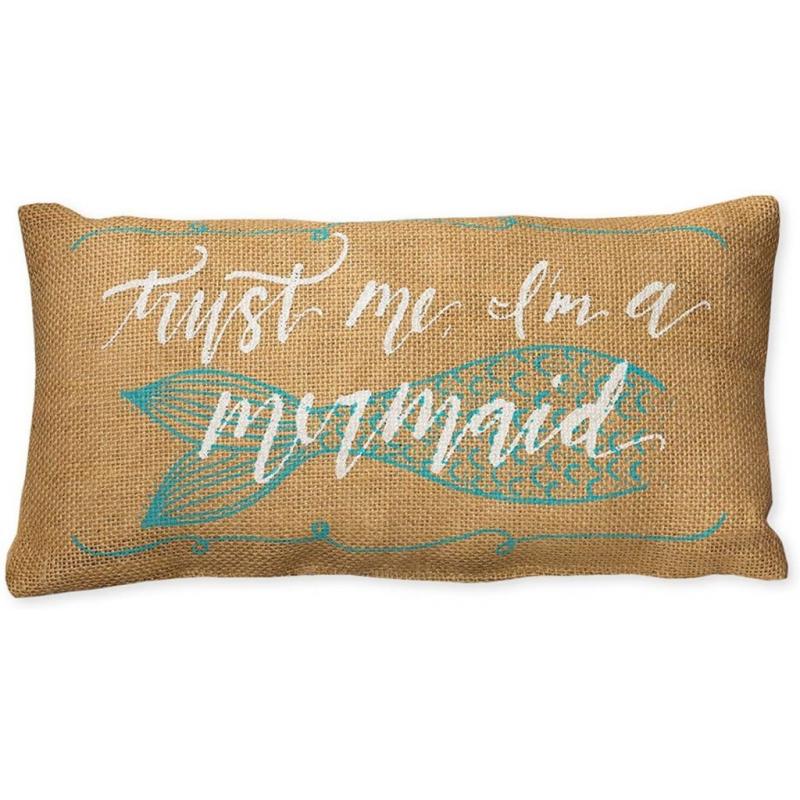 Small Burlap Nautical Mermaid Pillow, 12 X 6