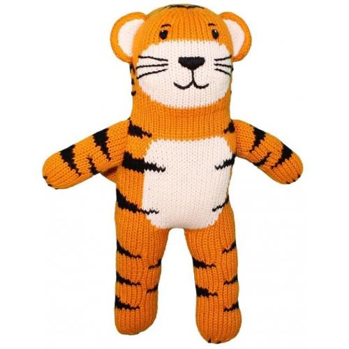 Hand-Knit Plush Toy Rattle, All-Natural Fibers, Eco-Friendly, 7-Inch - Zubels Baby Kai The Tiger
