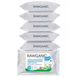 Gentle Biodegradable Organic Cotton Baby Wipes, 6 Packs of 50 (300 Wipes)