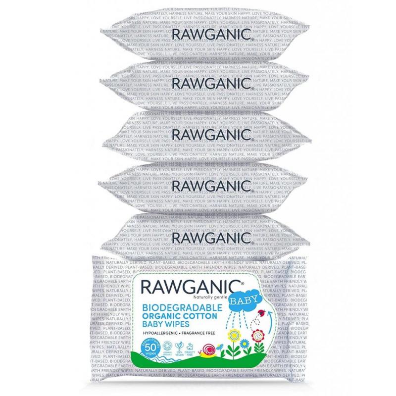 Gentle Biodegradable Organic Cotton Baby Wipes, 6 Packs of 50 (300 Wipes)