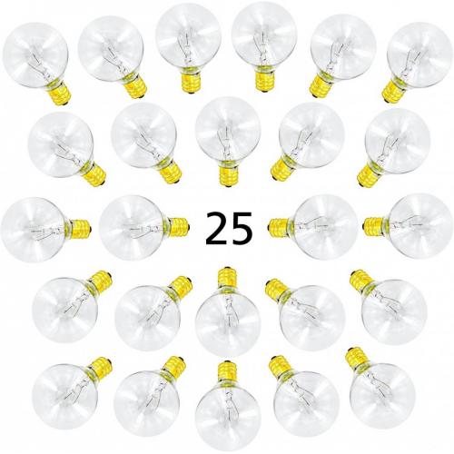 25 Pack of G40 Globe Light Bulbs for String Lights - Fits E12 and C7 Sockets - 5 Watt Replacement Clear Glass Bulbs