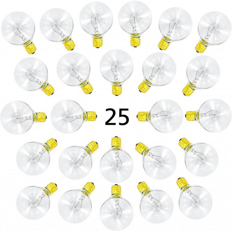 25 Pack of G40 Globe Light Bulbs for String Lights - Fits E12 and C7 Sockets - 5 Watt Replacement Clear Glass Bulbs