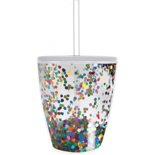 10 oz Double Old Fashion Multi Confetti Hot/Cold lid & straw