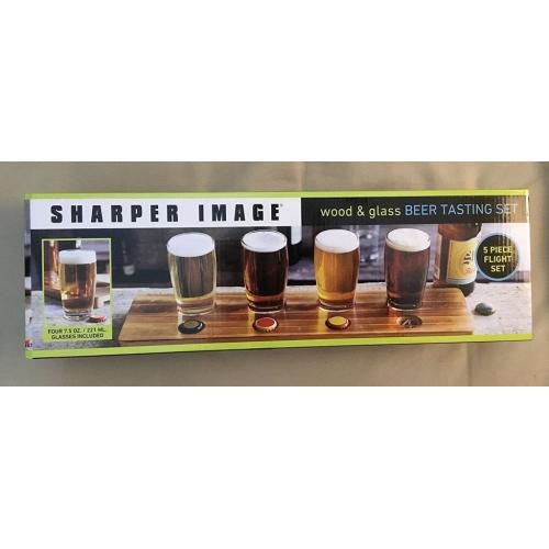 Sharper Image Wood and Glass Beer Tasting Set