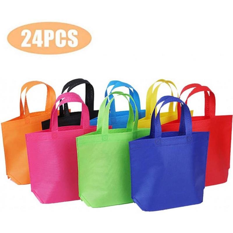 24 Pack 13 Tote Gift Bags One Side Blank Non-woven Bags Colored Treat Bags