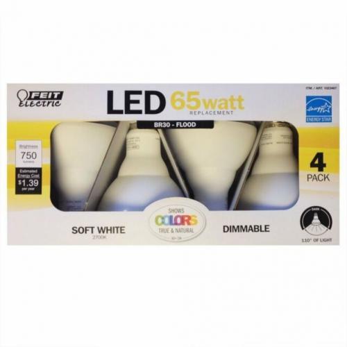 Feit LED BR30 Soft White Dimmable Light Bulb, 4pk