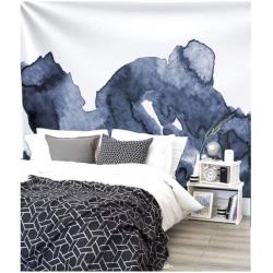 Navy Blue Waves Watercolor Wall Tapestry Dorm Decor 60lx 80w