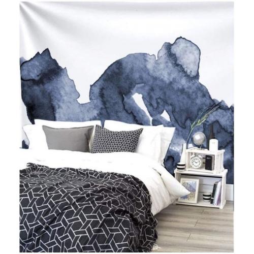 Navy Blue Waves Watercolor Wall Tapestry Dorm Decor 60lx 80w