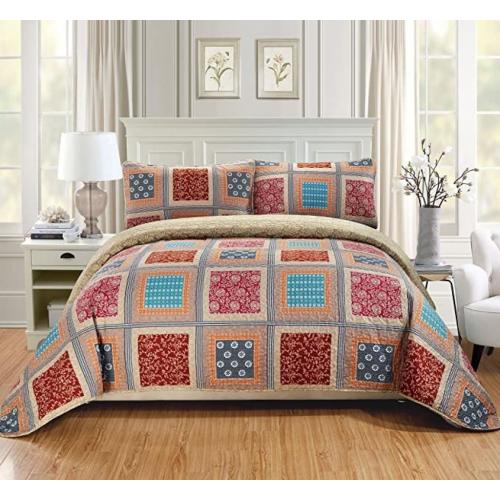 MK Home 2pc Twin/Twin Extra Long Over Size Quilted Coverlet Bedspread Set Patchwork