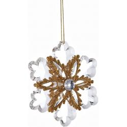 Christmas Crystal and Gold Glitter Snowflake Ornament Choice of Scallop Facets or Pointed Facets (gold Glitter With Crystal)