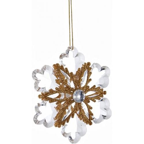 Christmas Crystal and Gold Glitter Snowflake Ornament Choice of Scallop Facets or Pointed Facets (gold Glitter With Crystal)