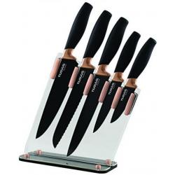 Nuovva 6 Piece Brooklyn Copper Knife Block Set With Hard Ceramic Coated Antibacterial Blade