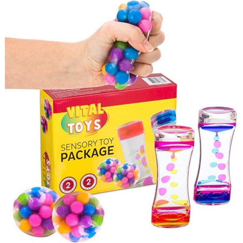 Sensory Toy Package-Ideal Gifts for Children with Autism-Sensory Toys for Autistic Children-Squeeze Balls and Liquid Motion Timers -Toys for Special Needs Children - Autism Toys - 4 Pack Brand: VITAL TOYS