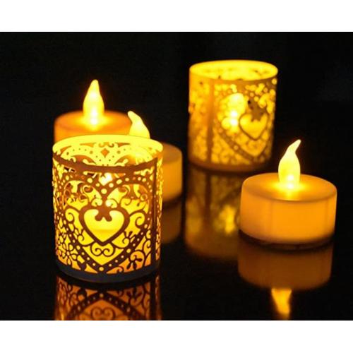 LED Tea Lights and White Laser Cut Decorative Votive Wraps