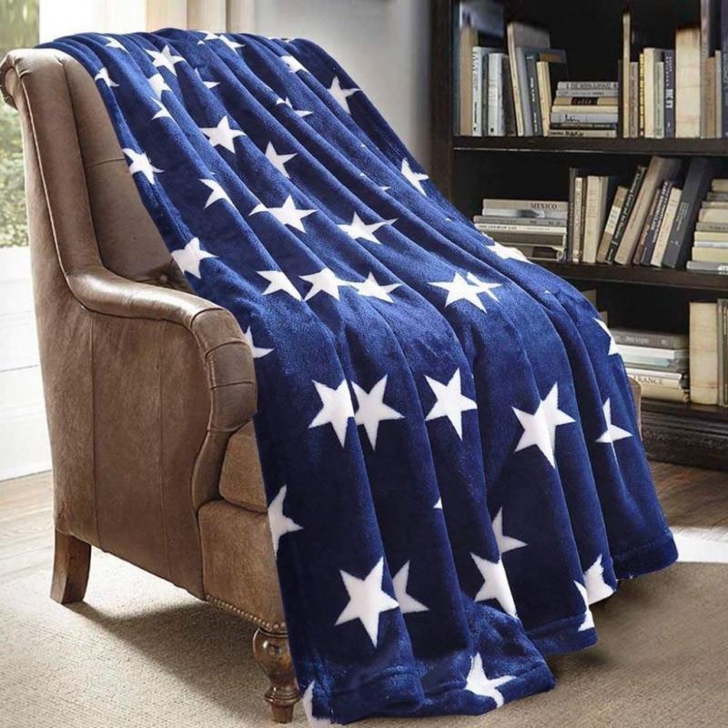 Flannel Fleece Star Throw Blanket Navy- Soft Plush Cozy Fuzzy Microfiber Blanket For Couch, Bed, Chair, Sofa - All Seasons Lightweight - 50x60 Inch -  Hyseas