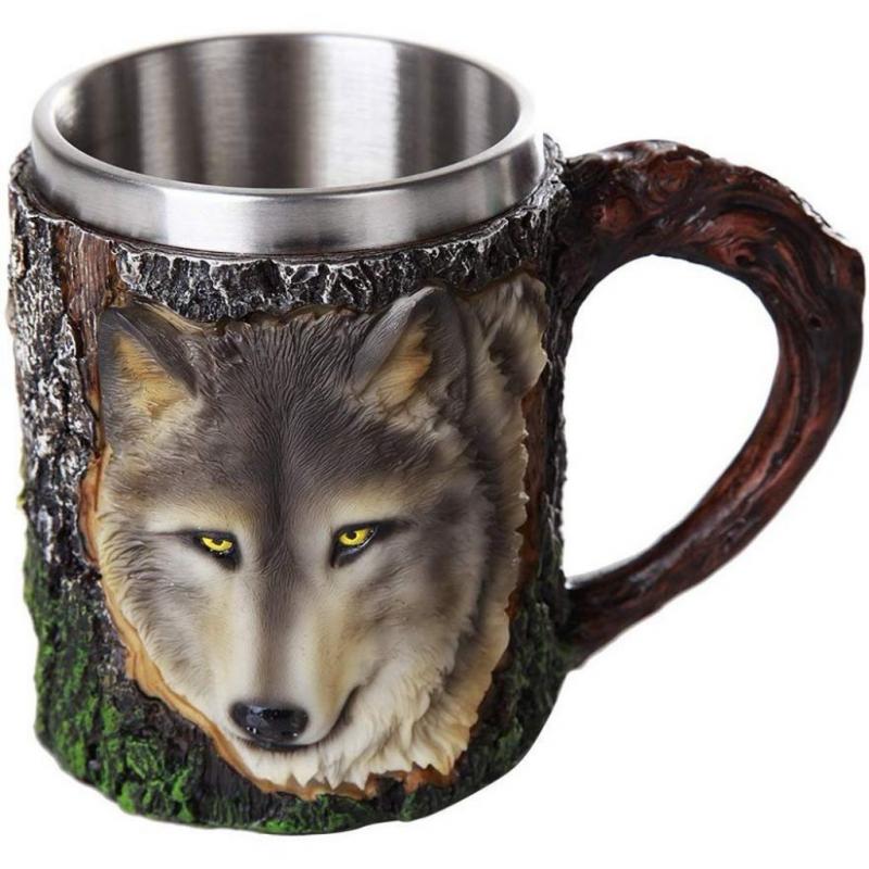 Wild Wolf Mug Stainless Steel Liner Collectible Tankard 13oz