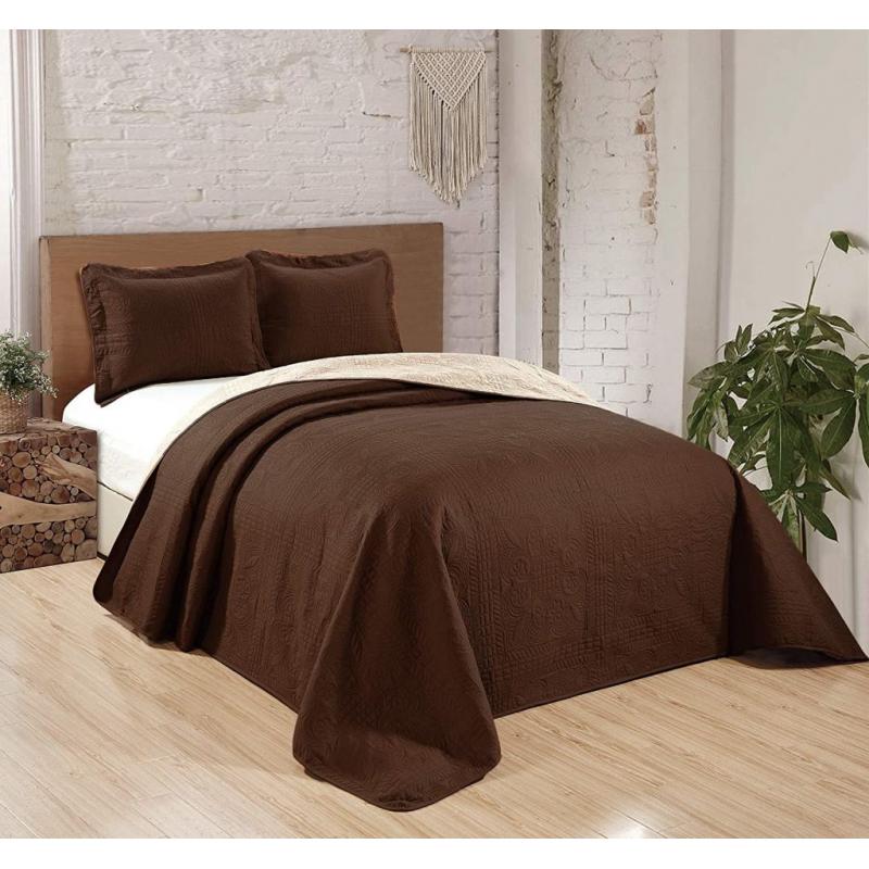 Microfiber Queen Bedspread Embossed Bed Cover Solid Reversible