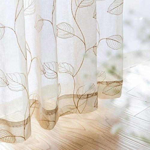 Embroidered Sheer Curtains for Living Room 63 inch Long Geometric Leaf Embroidery Voile Window Curtains Rod Pocket Bedroom Window Treatment Set 2 Panels Taupe Brand: Lazzzy