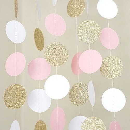 Paper Garland Gittler Circle Polka Dots Banner Birthday Nursery Party Decor Baby Shower, Pack of 5, Each 6.5 Feet Long (pink White Gold) By Fascola