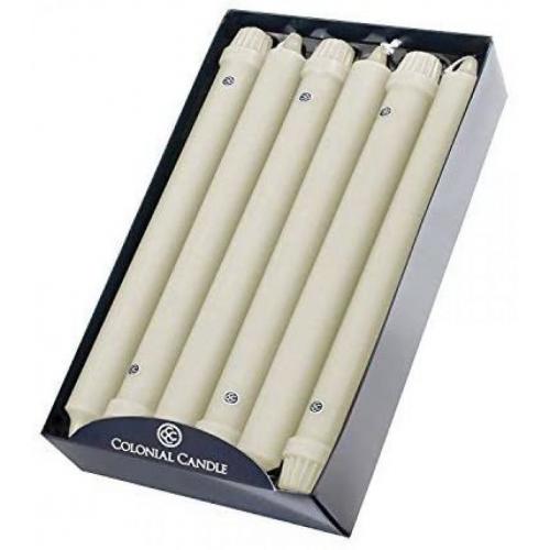 Colonial Candle 10 Hours Classic Handipt Unscented Dripless Dinner Tapers in Ivory, 10 Inch - Set of 12
