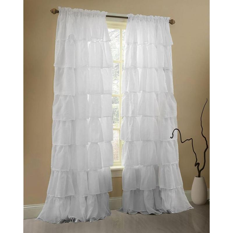 White Ruffle Curtains Gypsy Lace - 60x63 inch