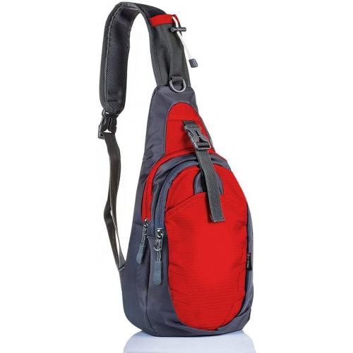 Sling Bag Bag Chest Shoulder Unbalance Gym Fanny Backpack Sack Satchel Outdoor Bike nylon fabric red, by LC Prime