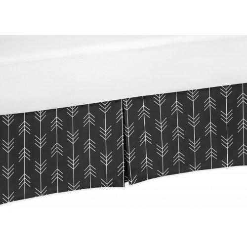 Twin Bed Skirt Dust Ruffle By Sweet Jojo - Rustic Patch Black White Woodland Arrow