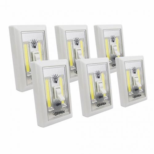 Super Bright Switch-Battery Operated LED Night Lights,COB LED Cordless Light Switch,Tap Light,Touch,Night,Utility,Wall Wireless Mount Under Cabinet,Shed,Kitchen,Garage,Basement and More (6 Pack)