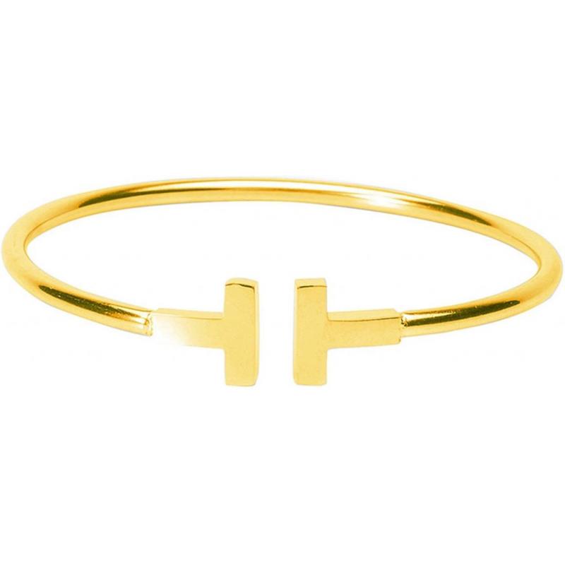 3 Colors Women Double T Letter Open Cuff Bangle Bracelet (Gold Plated)