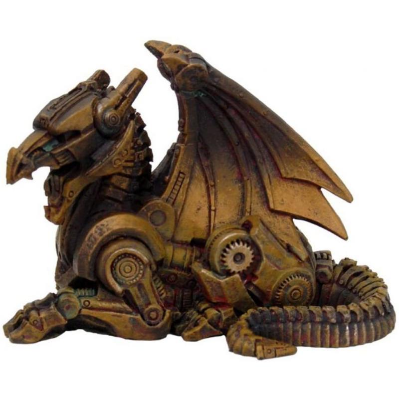 3.5 Inch Steampunk Sitting Winged Dragon Resin Statue Figurine