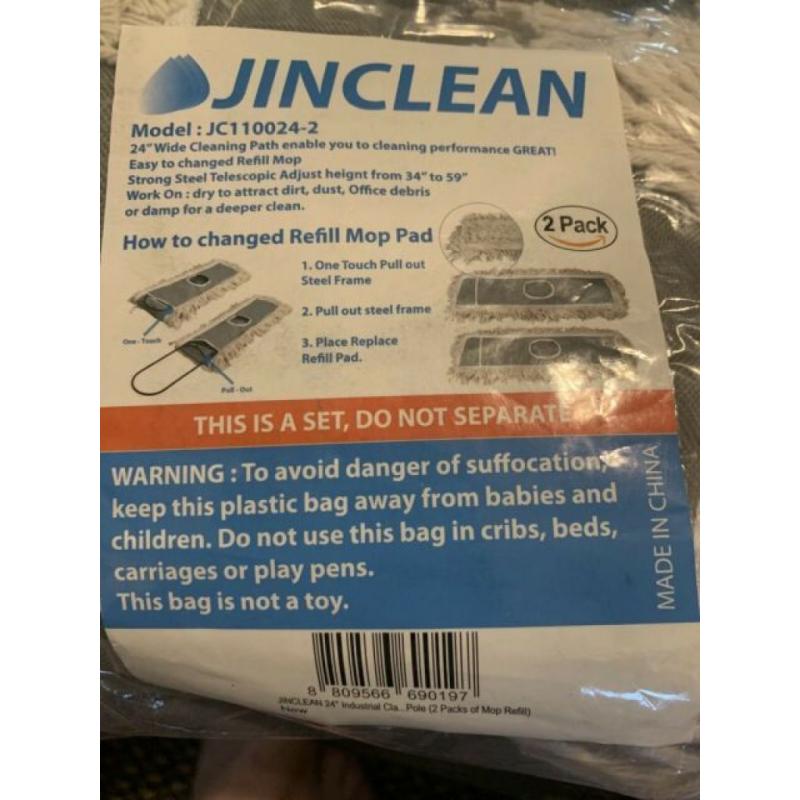 JINCLEAN 2 Pack of 24 Cotton Refills for Industrial Class Floor Dust Mop
