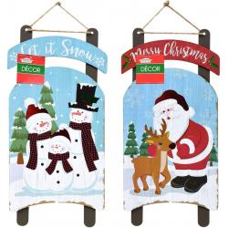 Christmas Santa and Snowman Holiday Sled Decorative Signs