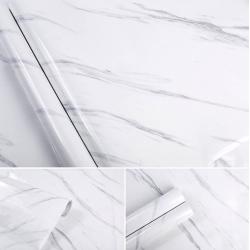 White Marble Adhesive Paper Gloss Vinyl Wrap For Kitchen Countertop