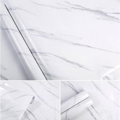 White Marble Adhesive Paper Gloss Vinyl Wrap For Kitchen Countertop