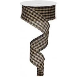 Natural Faux Jute Print Black Plaid Wired Ribbon