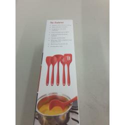 Star Pack Home Ultimate 5 Piece Silicone Kitchen Utensil Set, Red