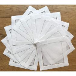 White Linen Ladder Hem Cocktail Napkins (quantity 12