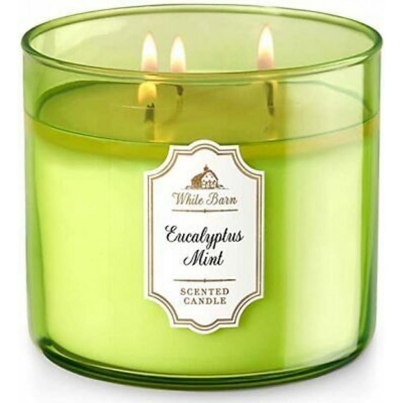 Bath & Body Works White Barn 3 Wick Candle Eucalyptus Mint 14.5 oz